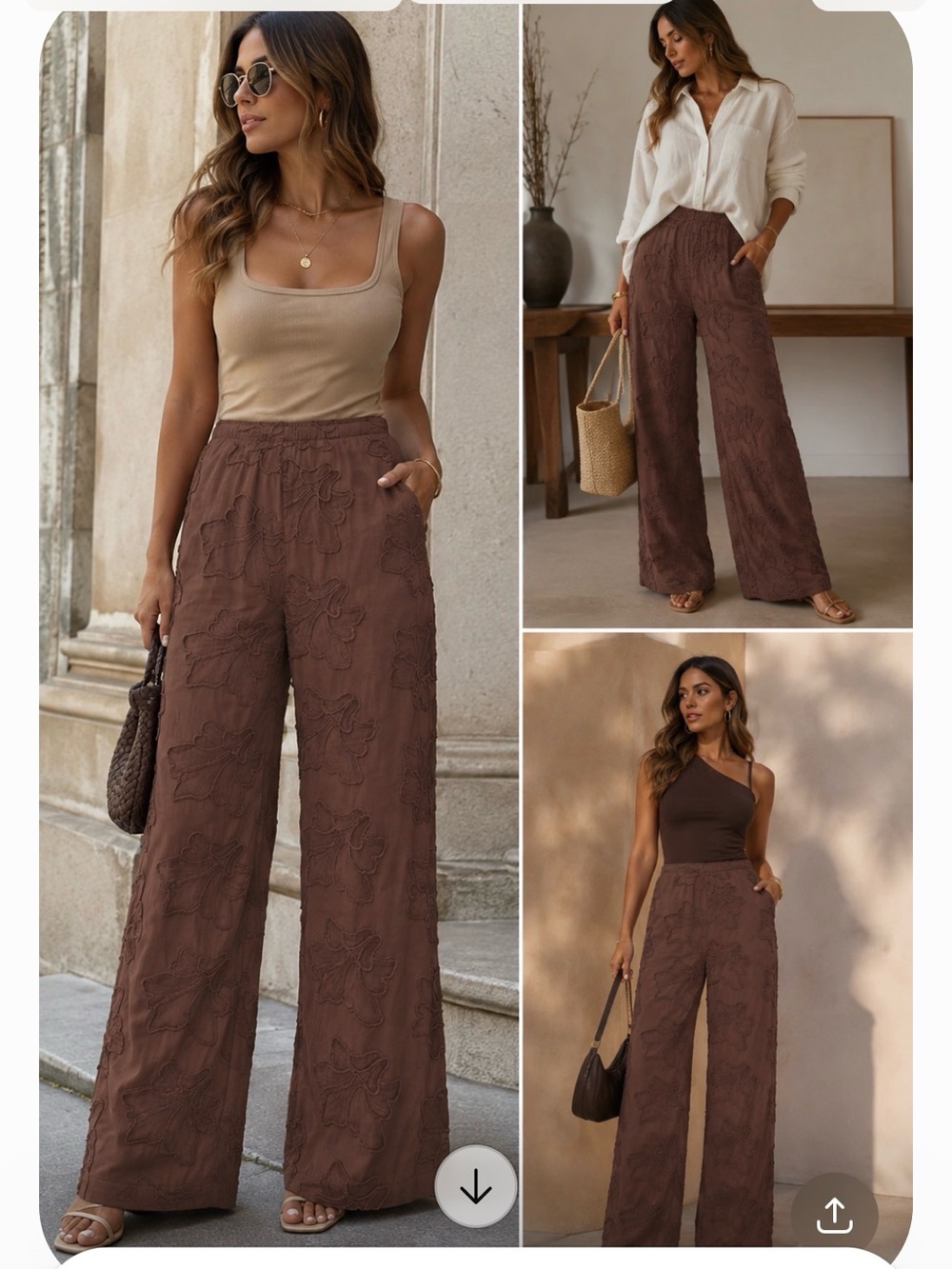 Zara Wide-Leg Embroidered Palazzo Pants - Brown